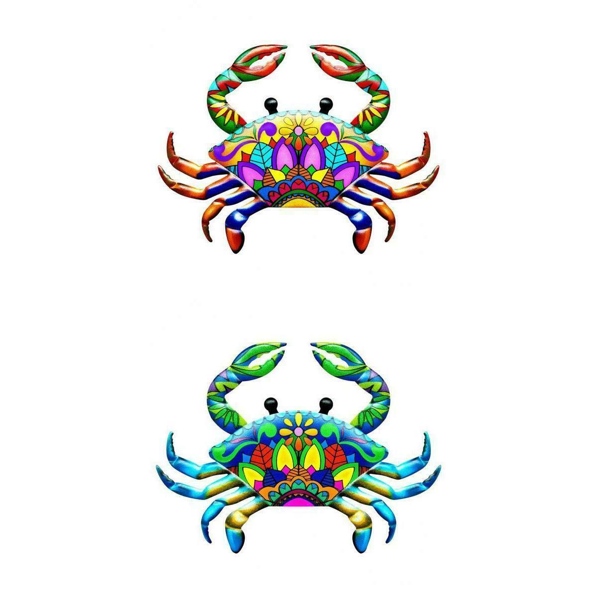 2 Metal Crab Wall Art Decor Nautical Garden Fence Yard Sculpture Decoration