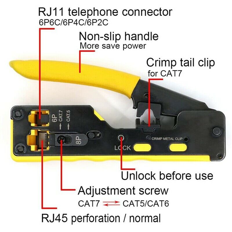 RJ45 Pliers Crimper CAT5 CAT6 CAT7 CAT8 Ethernet Cable Stripper Clamp Tongs CrJ2