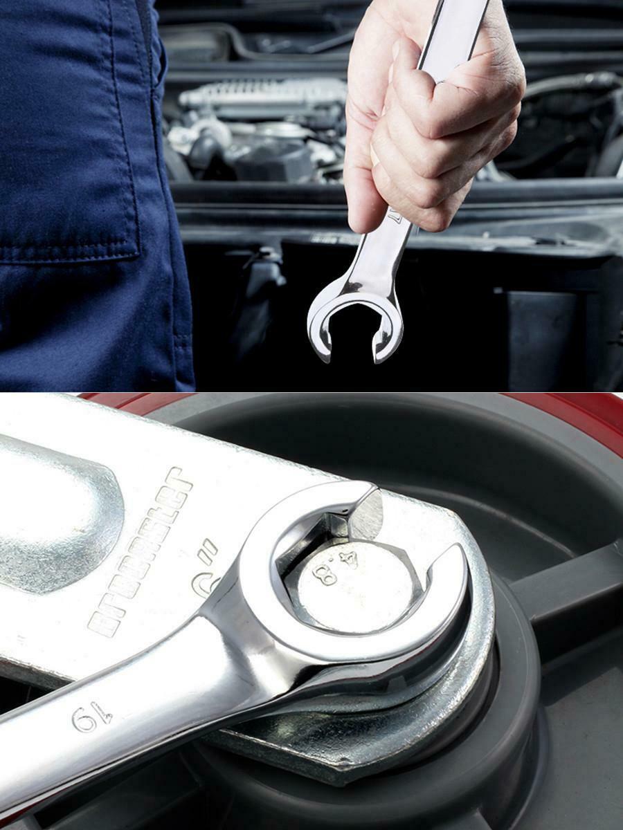 6Pcs/Set  6-19mm 6 Point Chrome Vanadium Steel Metric Flared Nut Spanner Wrench