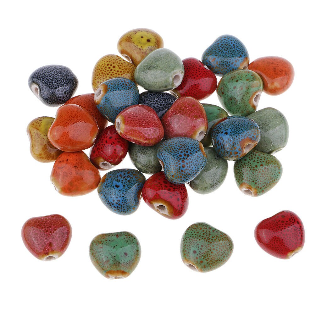 30 Pcs Heart Colorful Loose Enamel Ceramic Beads Charms For Jewelry Making