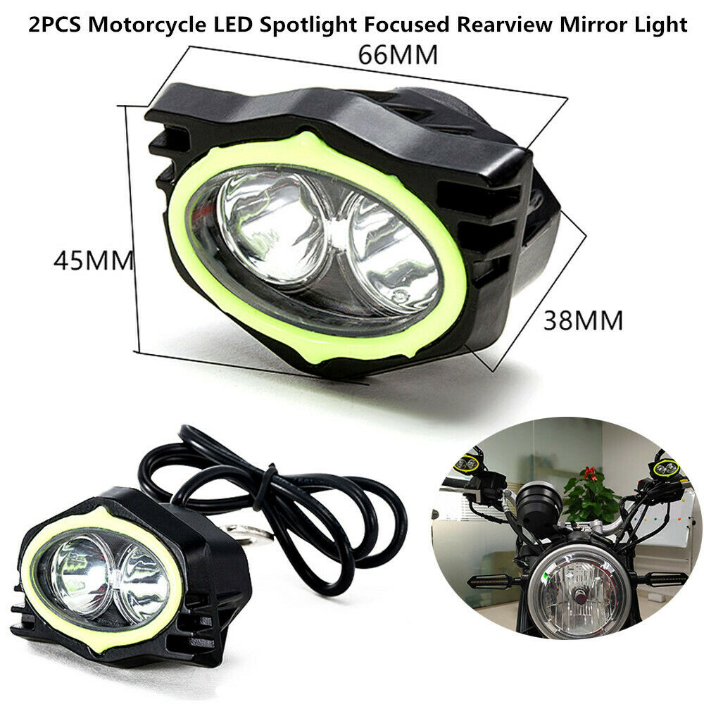 2PCS 6500K Motorcycle LED Spotlight Rearview Mirror Lighting Beam Driving Lamp