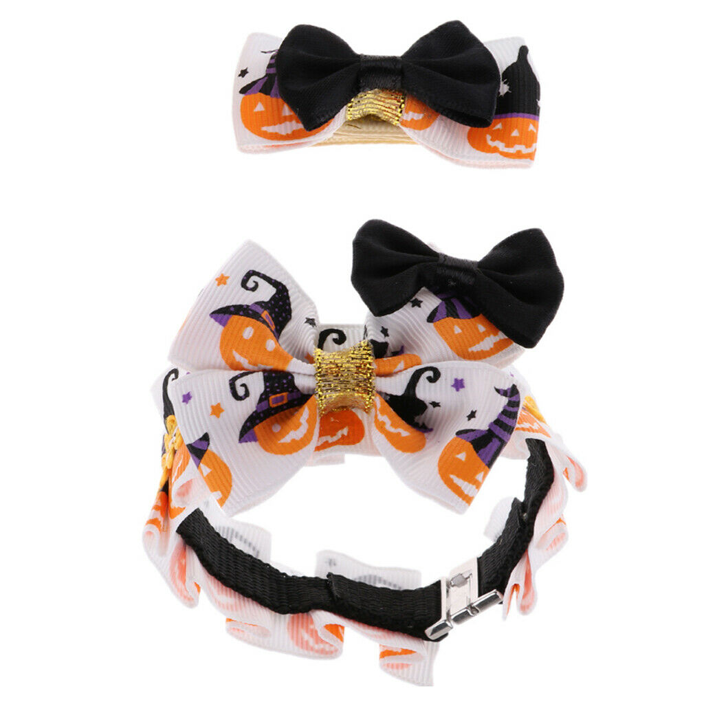 2Pcs Halloween Xmas Party Costume Hairpin Pet Cat Dog Collar Set Grooming  S