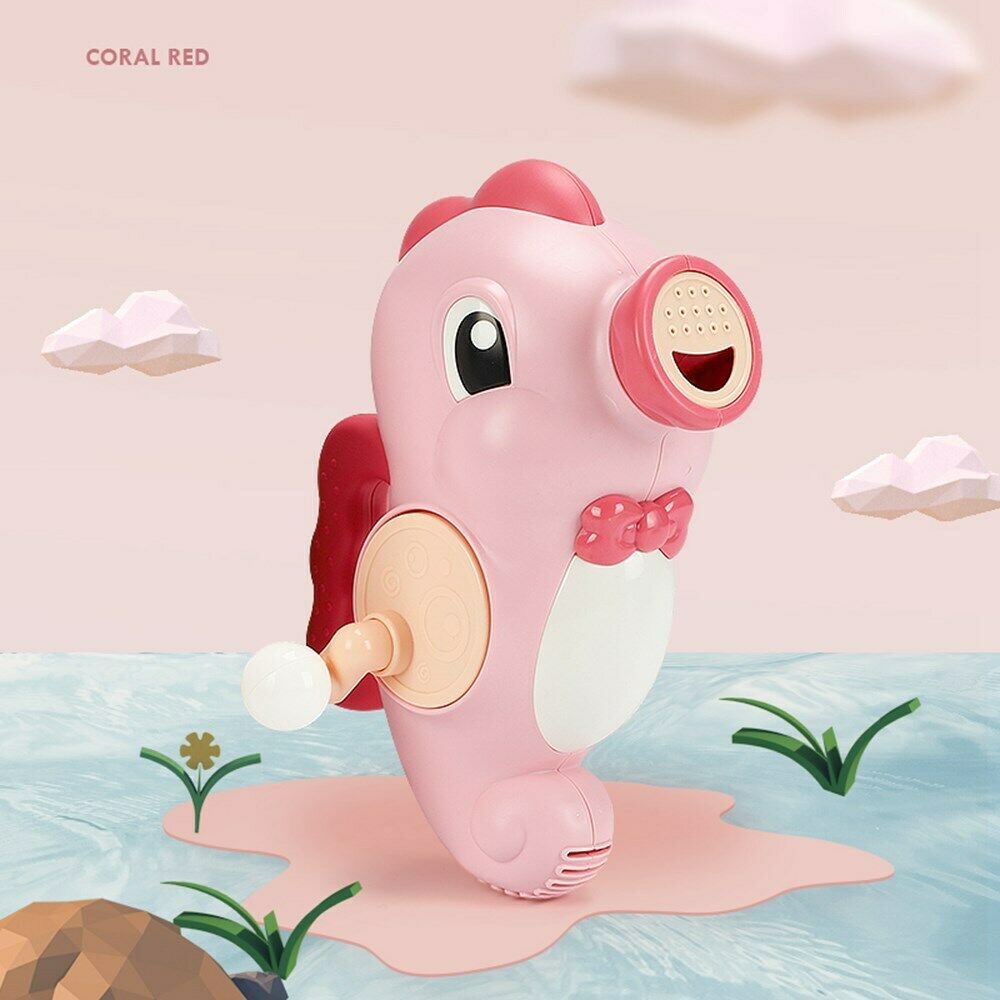 Hand Crank Spray Seahorse Baby Shower Water Spraying Bath Faucet Toys Pink CA