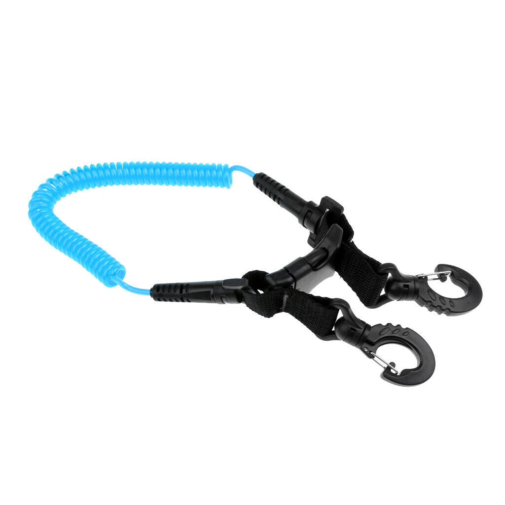 Scuba Diving Coil Camera Lanyard with Clips & Quick Release Buckle blue