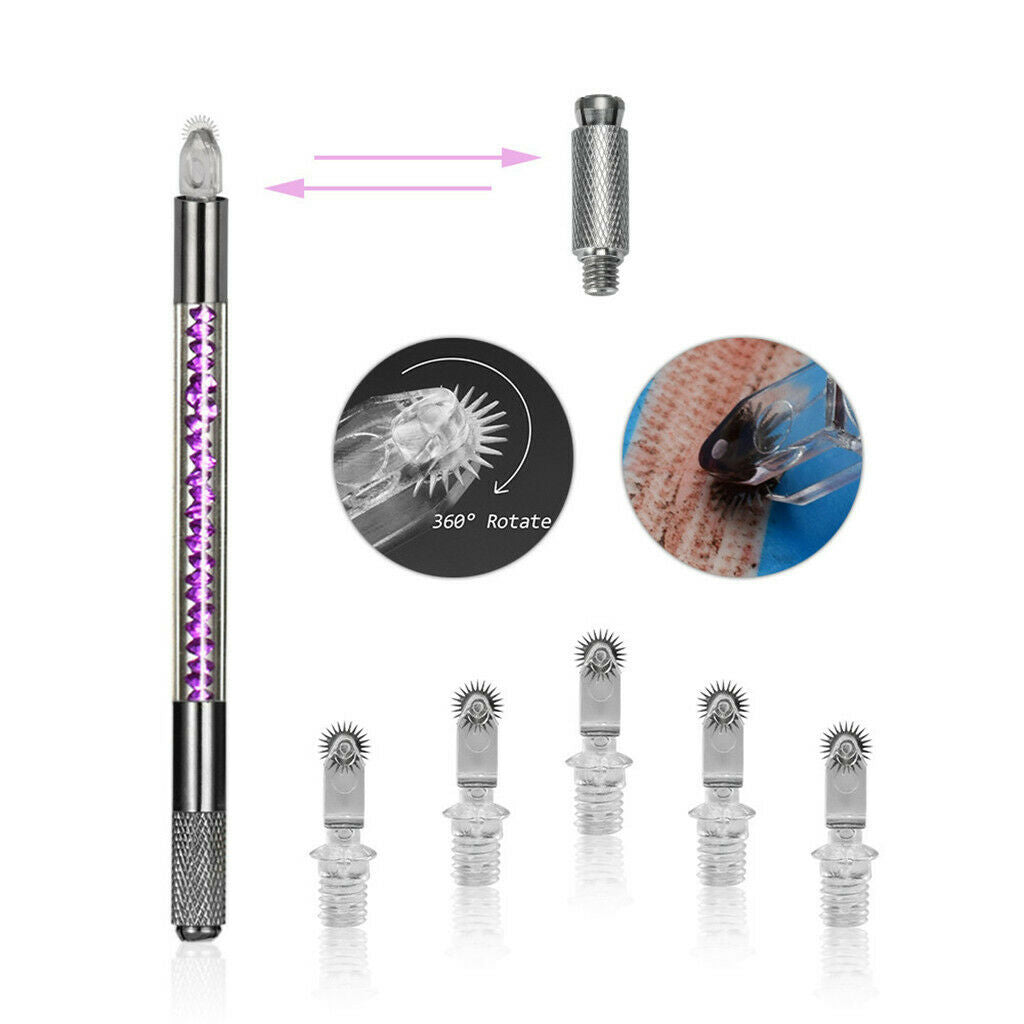 6pcs/set Roller Eyebrow Tattoo Needles Eye Brow Blades Makeup Tool Purple