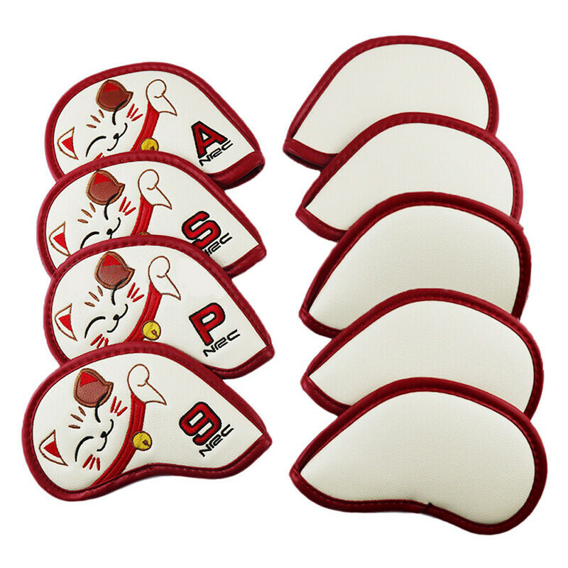 Lucky Cat Golf Iron Headcover Embroidery PU Cute Animal Golf Iron Club Cover Pb
