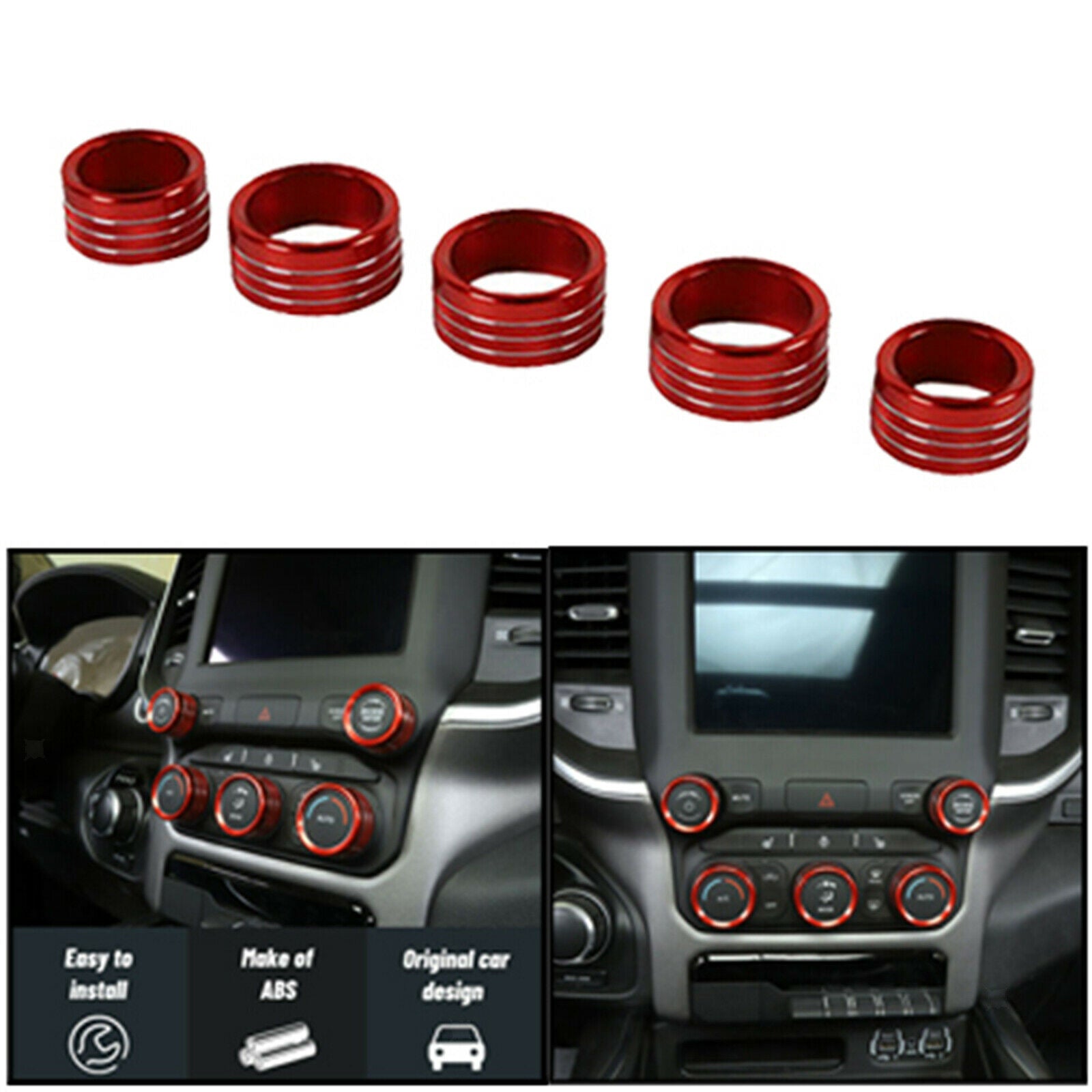 5x Center Console AC Radio Switch Knob Cover Trims For Dodge RAM 1500 2018+