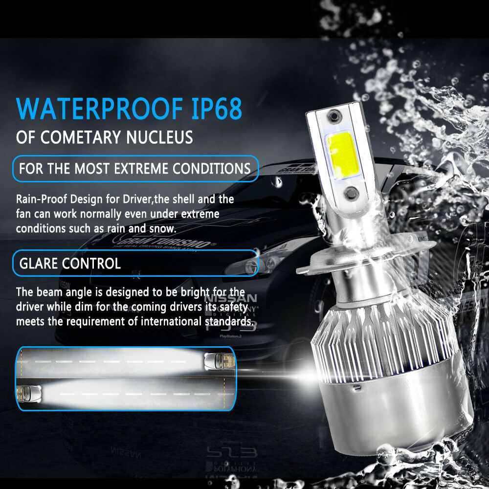 1Pair Car COB H7 C6 12000LM 72W LED Headlight Kit Hi/Lo Turbo Light 6000K Bulbs