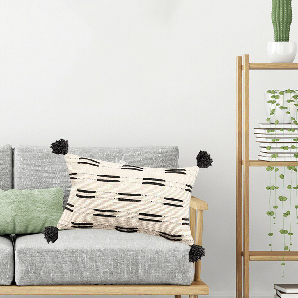 Bohemian Tufted Four-corner Tassel Elegance Sofa Decoration White Rectangle