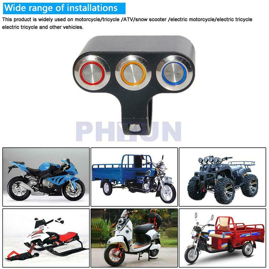 Motorcycle Handlebar Three Control Switch Button Headlight Brake Momentary LED