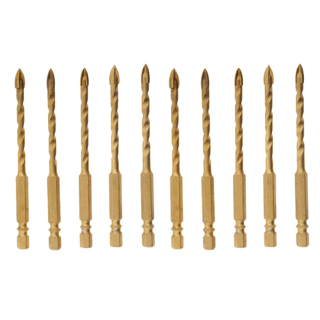 10pcs Mirror Ceramic Tile Glass Thread Drill Bits Set Cross Spear Head 6mm
