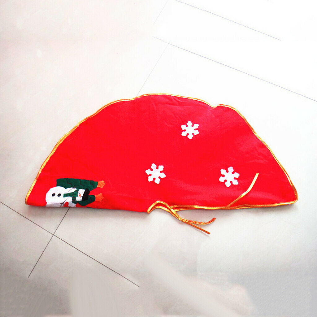 90cm Christmas Tree Skirt 3 Snowman Trees Snowflakes Pattern Applique Decor