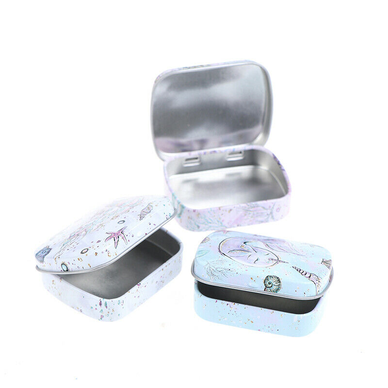Mini Mermaid Tin Trinket Jewelry Coin Box Tinplate Storage Case Small Rec.l8
