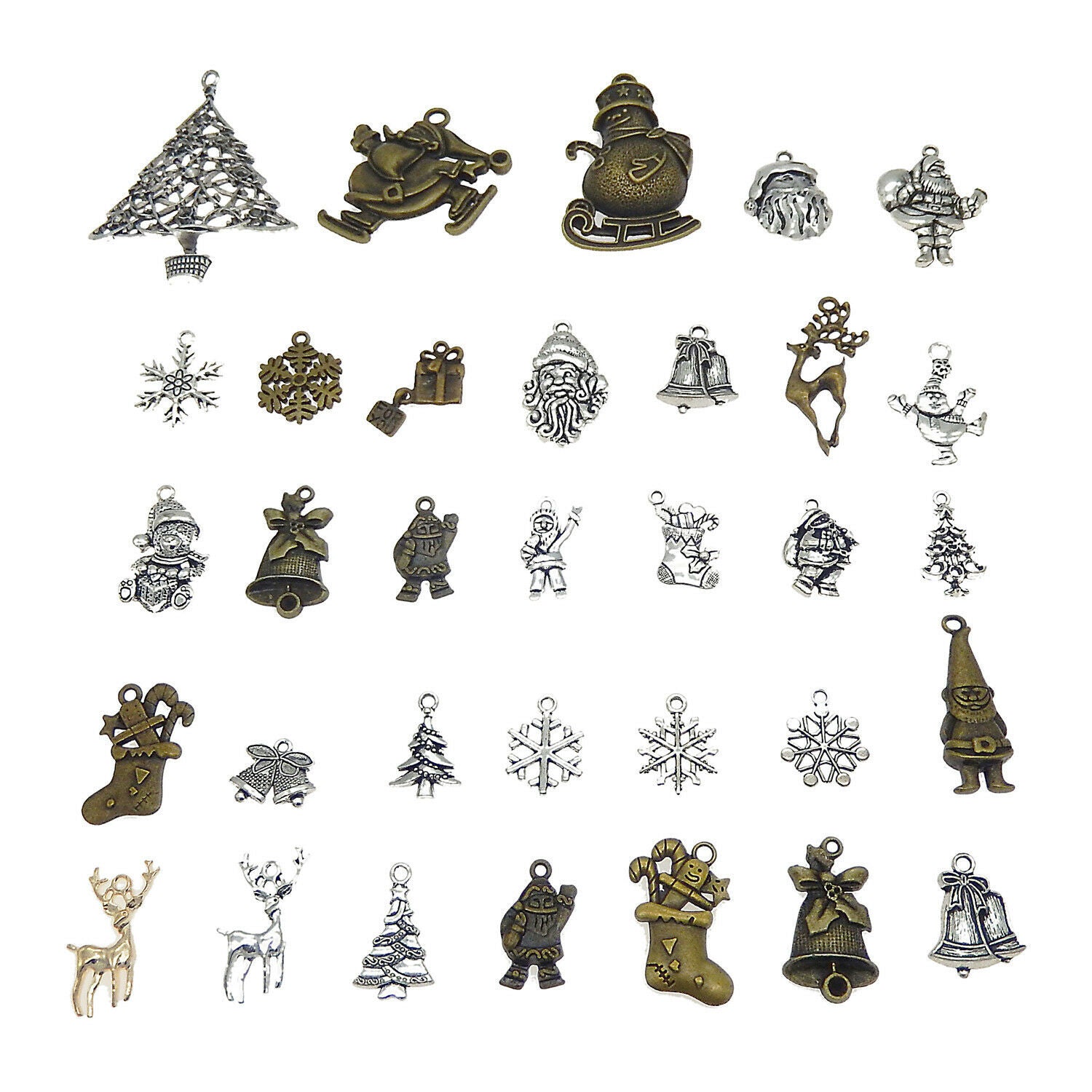 30 PCS Mix Metal Xmas Tree Santa Claus Snowman Pendant Christmas Alloy Charm DIY