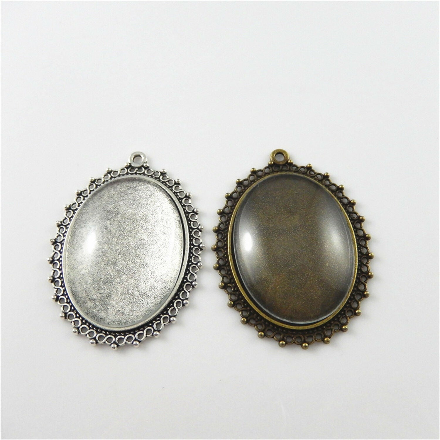 4 Sets Oval 40x30 mm Glass Cameo + Bezel Lace Charm Necklace Pendant #53482