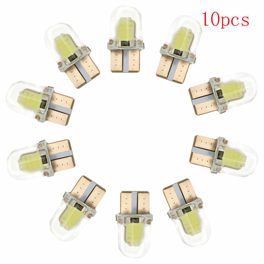 10pcs/kit LED T10 194 168 W5W COB 8SMD CANBUS Silica White License Light Bulbs
