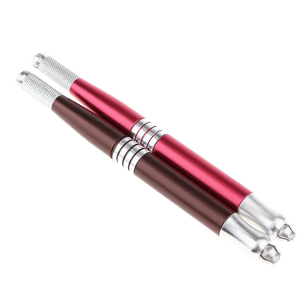 2Pcs Dual Heads Stainless Steel Manual Eyebrow Tattoo Pen Rose Red+Coffee