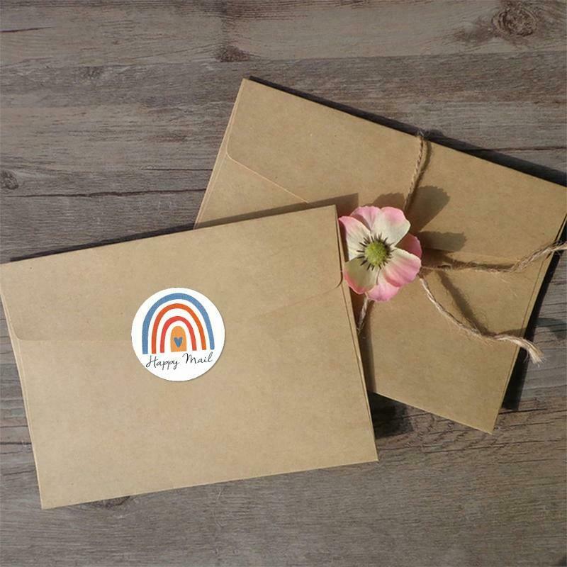 500pcs 1.5 Inch Rainbow Happy Mail Stickers Round Label Stickers for Bags Flower