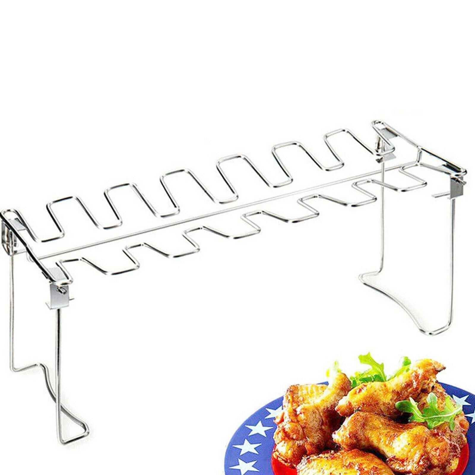 Stainless Steel Chicken Wing Leg Rack BBQ Grill Holder Rack Drip Pan BBQ