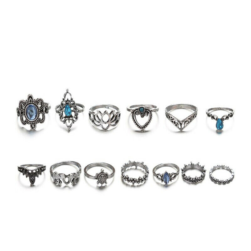13 Piece Set Rings Fashion Retro Boho Dainty Bohemian Party Star gem Jewe.l8