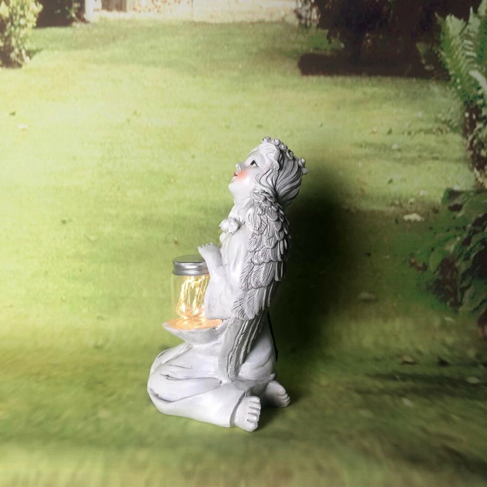 Angel Statue Holy Solar LED Light Lawn Fairy with Wing Sculpture Outdoor