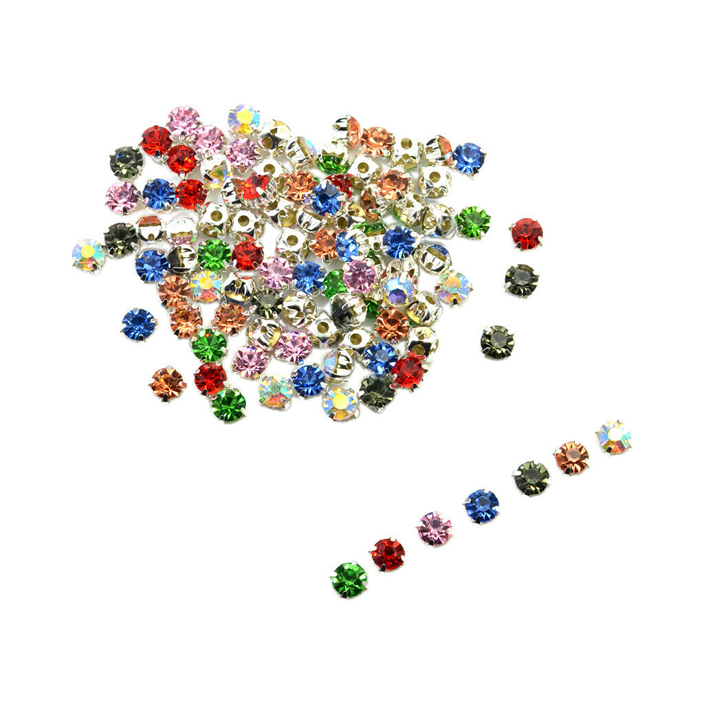 100x Lot Diamante Claw Sew On Rhinestones Embellishments for DIY Crafts 6mm