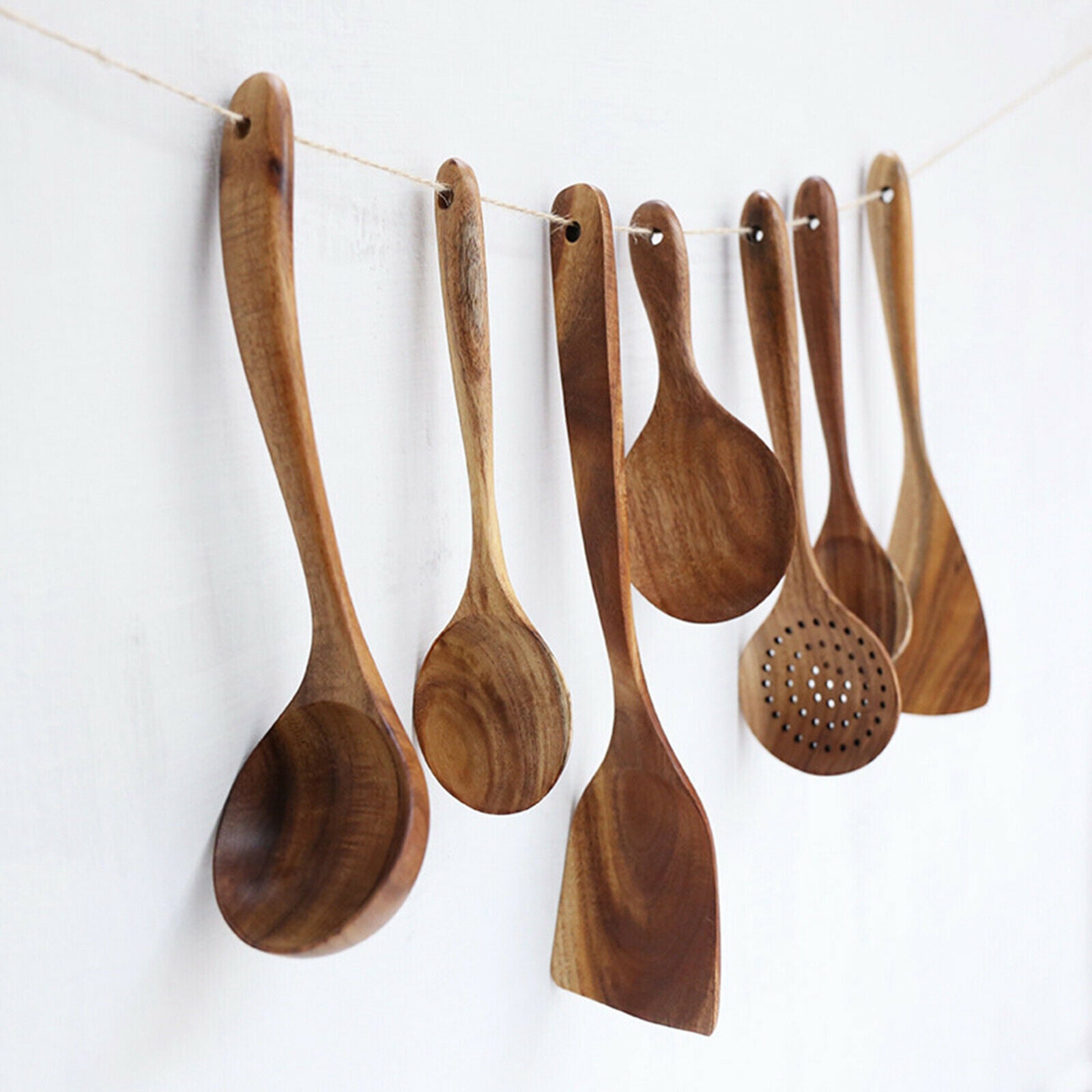 7x Wooden Cooking Utensils Set Colander Spoon Spatulas Tableware Accessories