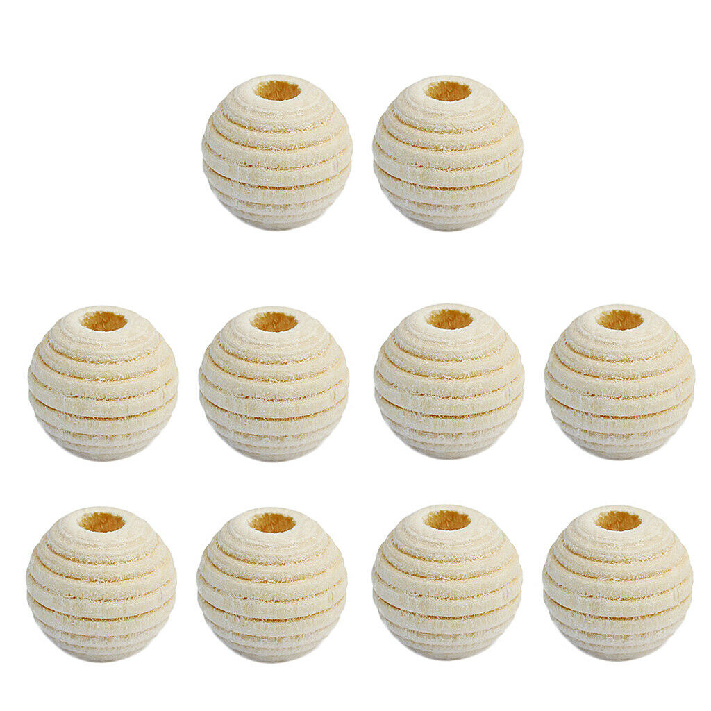 50pcs Striped Engraved Unfinished Wood Round Wooden Beads for Crafts 12mm