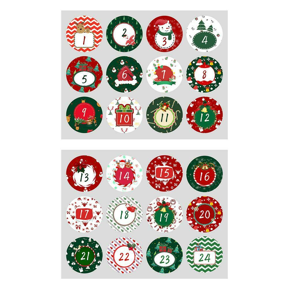 1-24 Number Christmas Advent Calendar Stickers Christmas Countdown Decoration