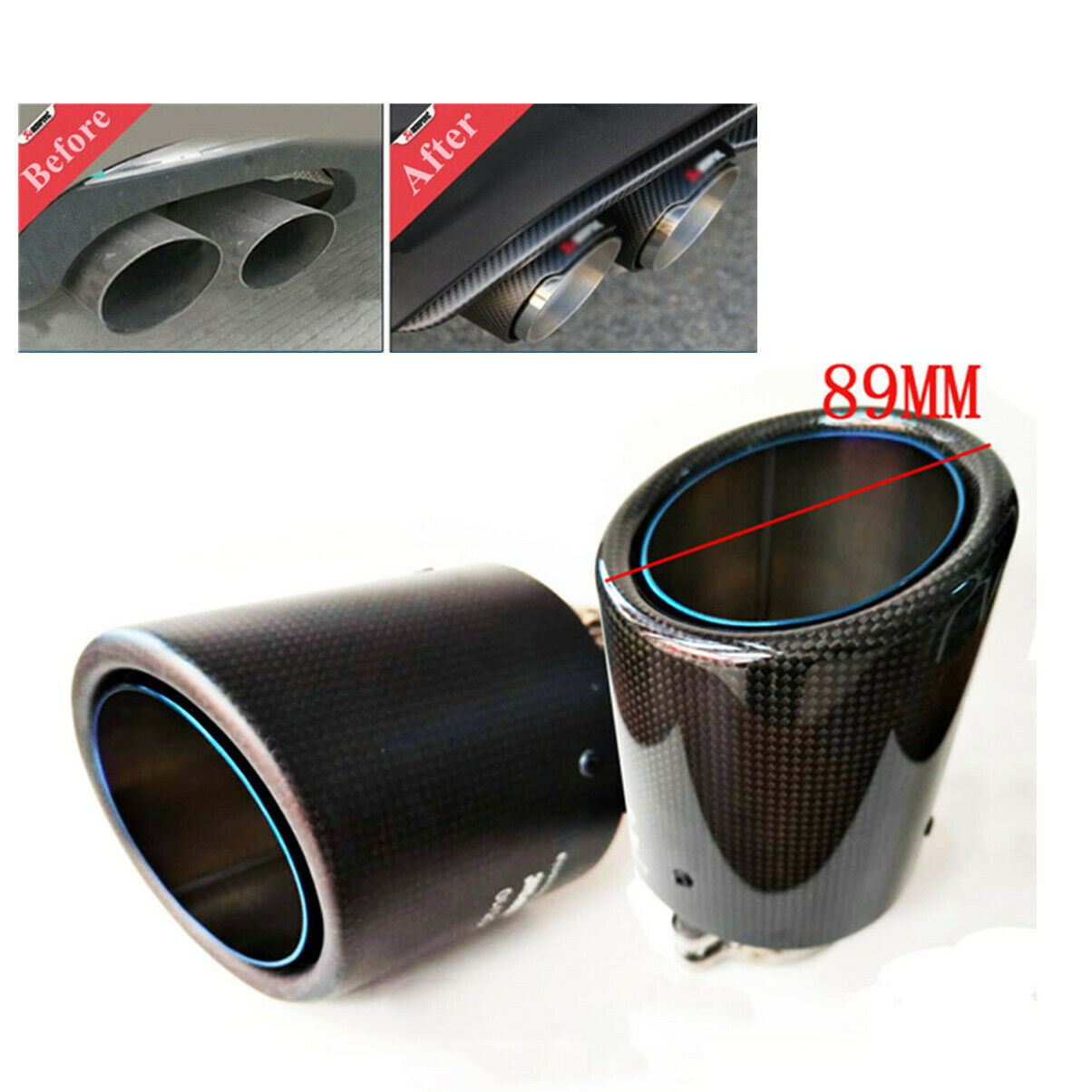 Universal 63mm-89mm Burnt Steel Carbon Fiber Pipe Car Exhaust Muffler Tip Pipe