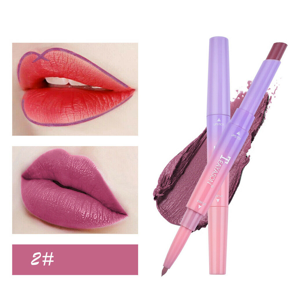 Double Head Lip Liner Waterproof Matte Longlasting Lipliner Pen Peach Pink