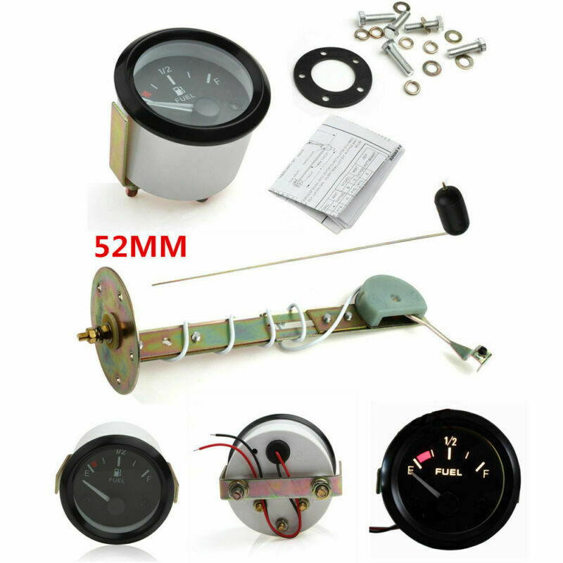 2" 52mm Car Fuel Level Gauge Meter w/ Fuel Sensor E-1/2-F Pointer 12V Universal
