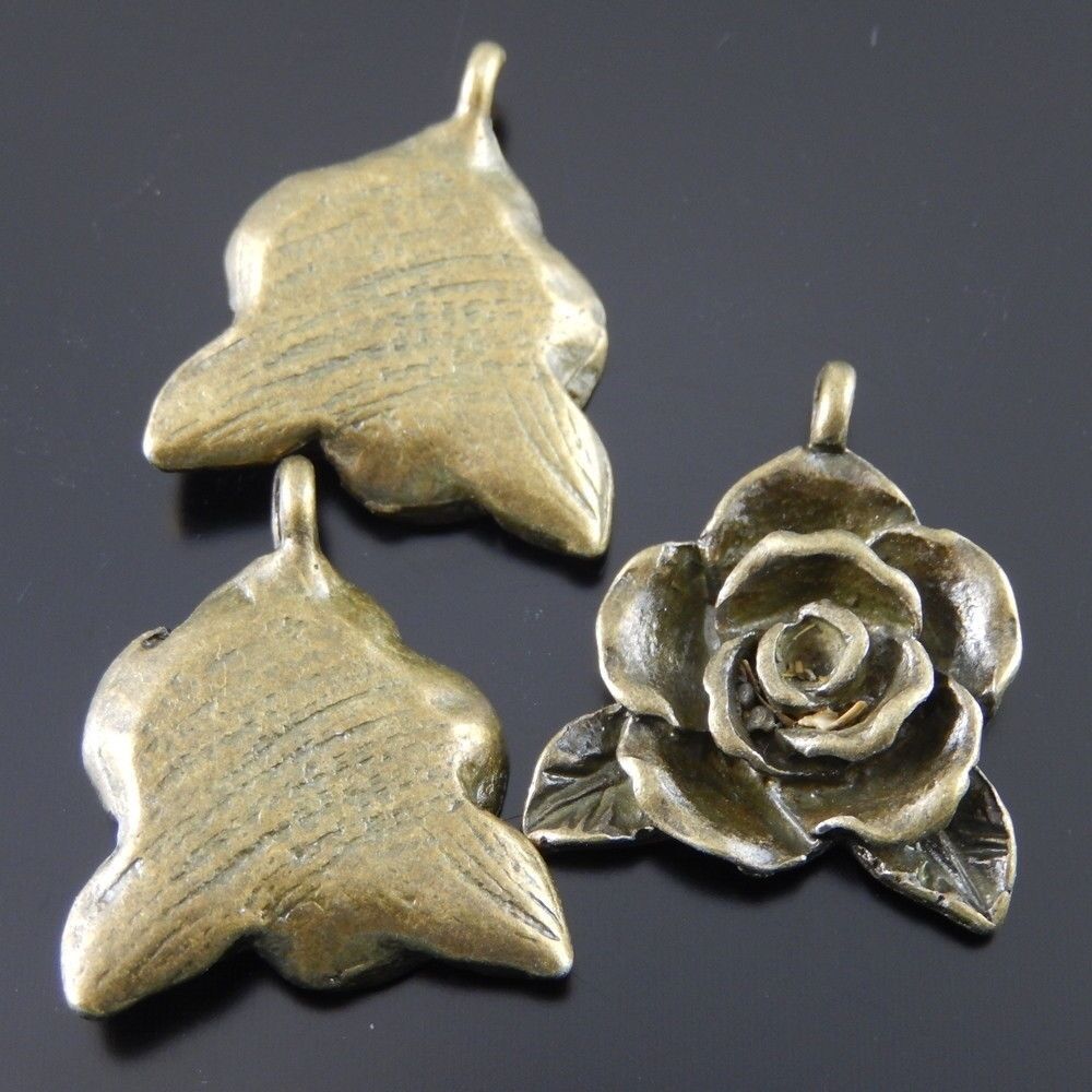 Antiqued Style Bronze Tone Alloy Rose Pendants Charms 20*18*4mm 10PCS