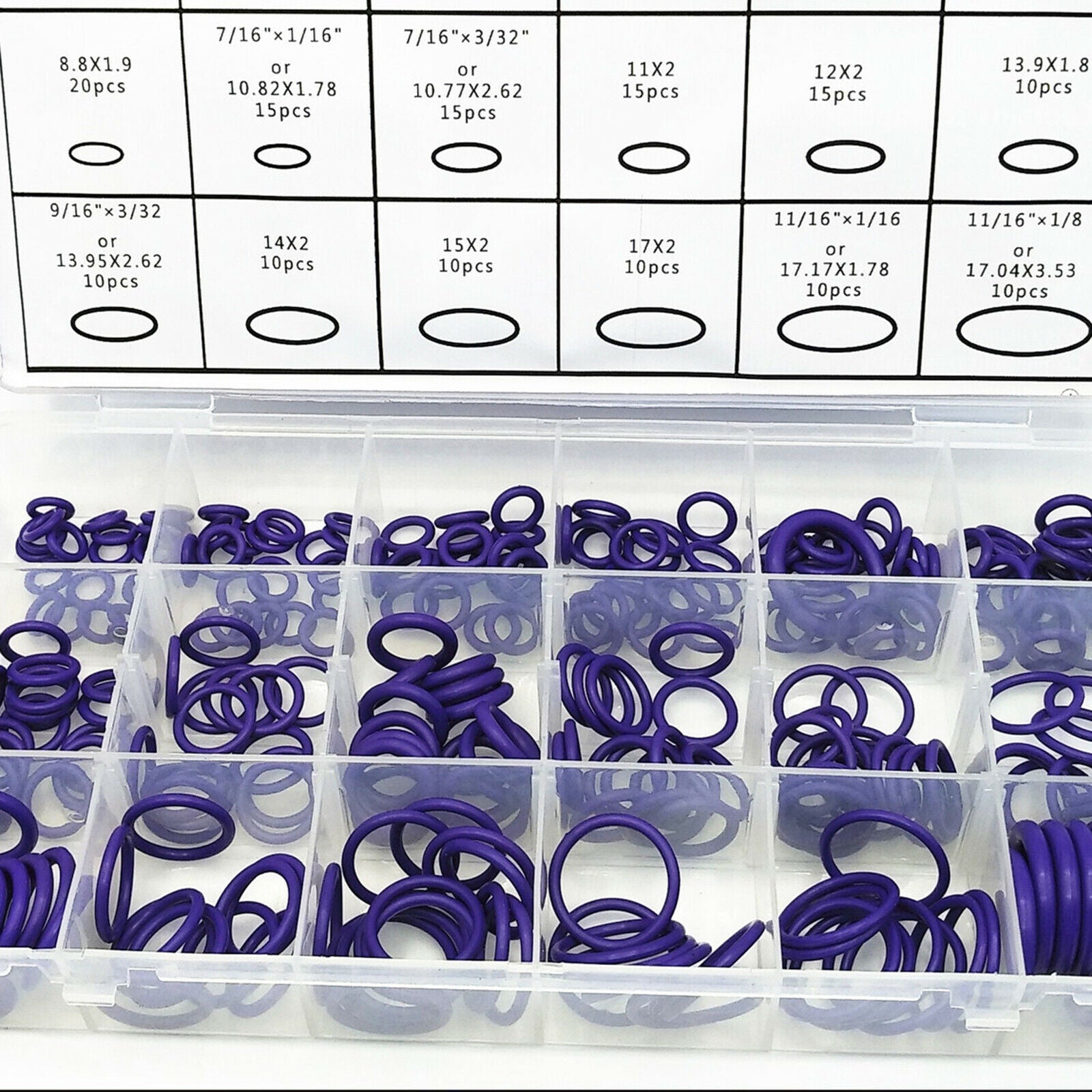 270Pcs Purple Rubber Seal O-Ring Washer Assortment Kit Organizer Easy Carry