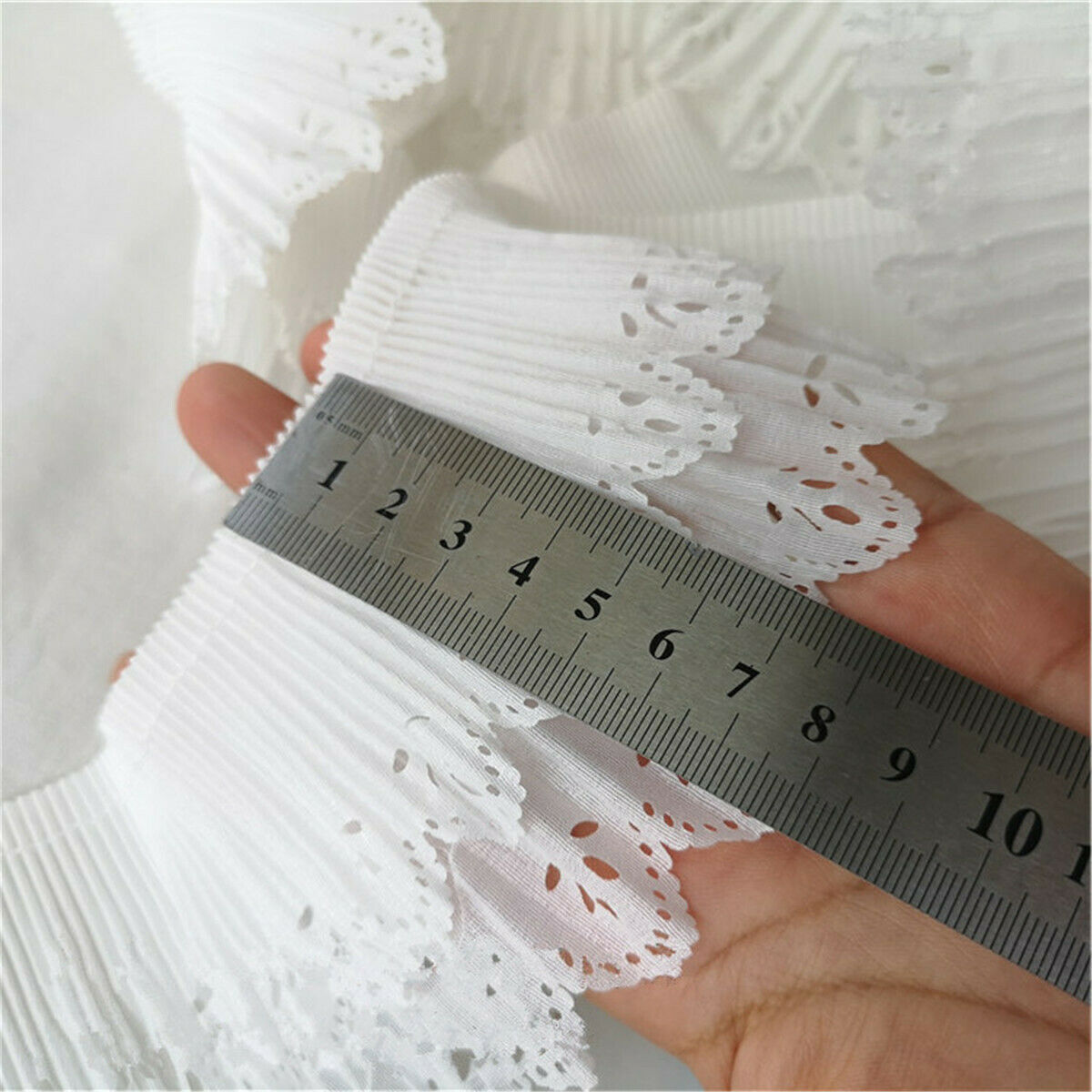 1Yard White Hollow Chiffon Lace Trims Double Layer Ribbon DIY Sewing 3.15" Width