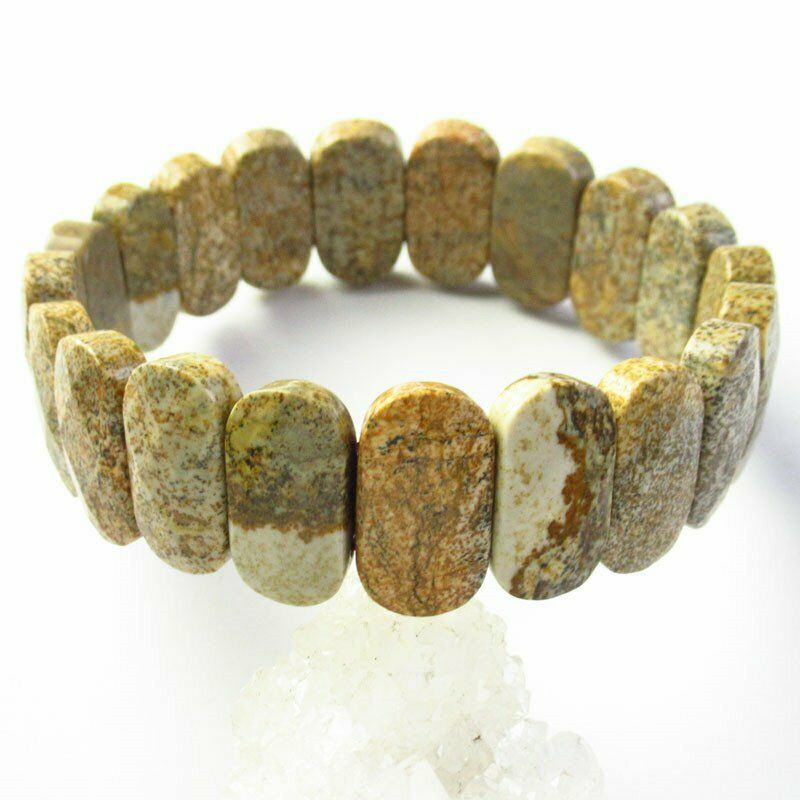 45g Faceted Natural Picture Jasper Oval Stretchy Bracelet 7.5 inch 52SL