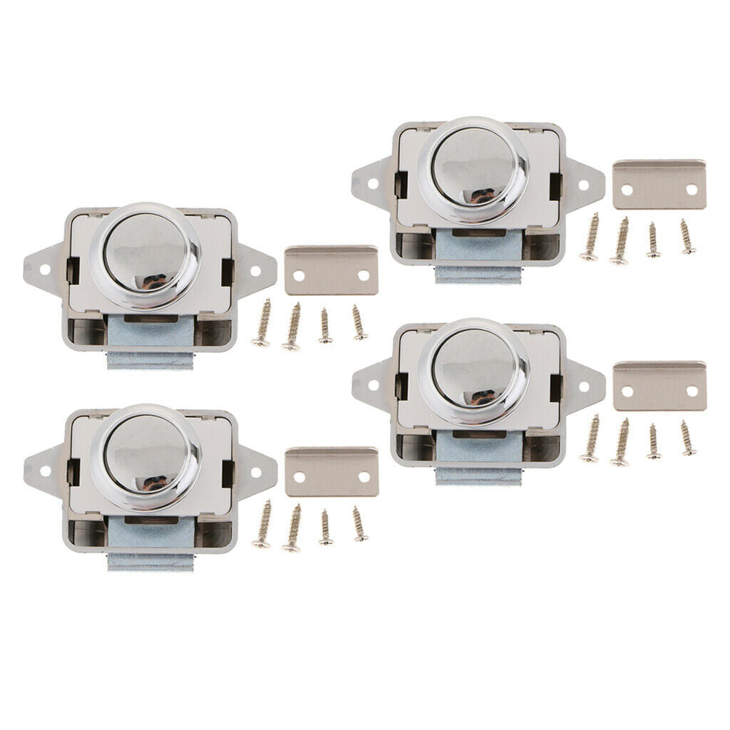 4 Pieces Push Button Catch Lock Latch for Motorhome RV Boat Door Sliver