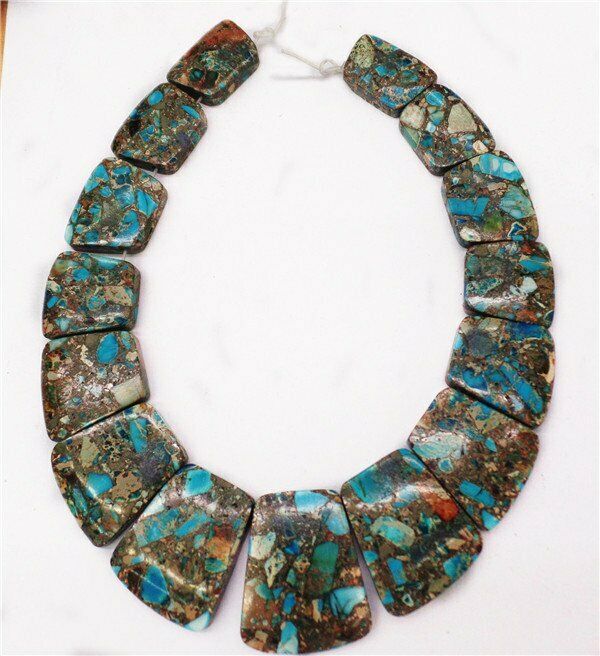 15Pcs/set Blue&Brown Sea Sediment Jasper Graduated Freeform Pendant Beads HH7533