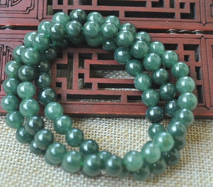 8mm 100% Natural A green Emerald Jade Pendant ~ Necklace Have certificate 20" A+