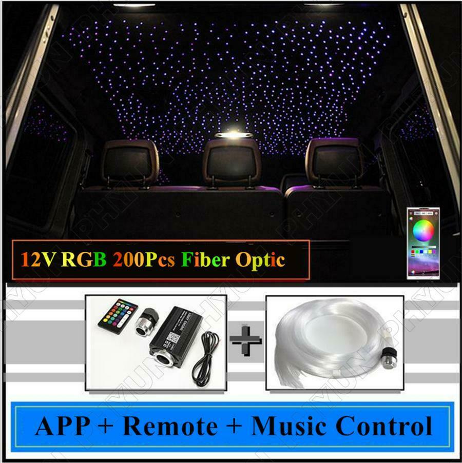 200x Car RGBW LED Fiber Optic Light RF Bluetooth APP Control Star Ceiling Cable