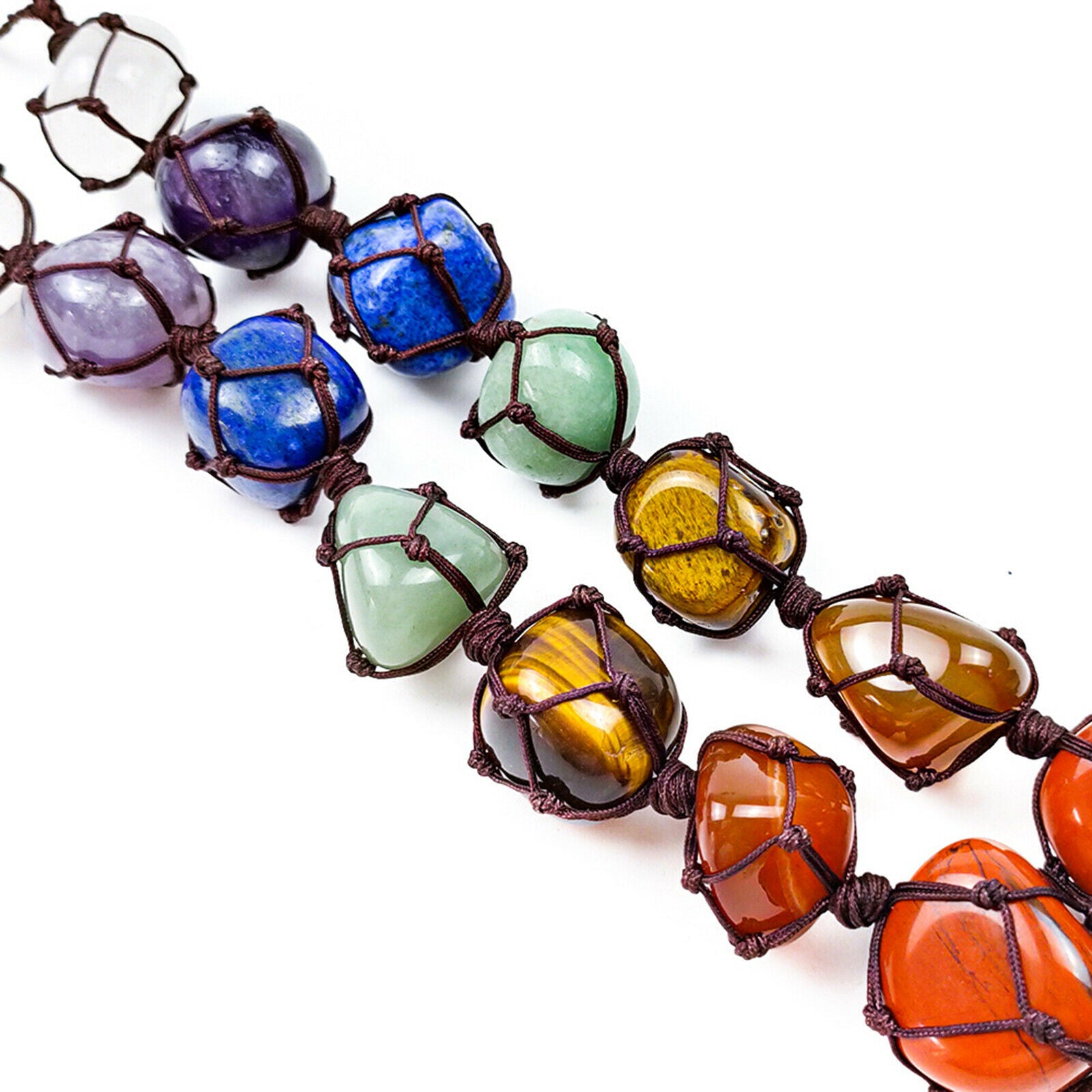 7 Chakra Hanging Ornament Quartz Tumbled Gemstones Yoga Meditation Car Decor