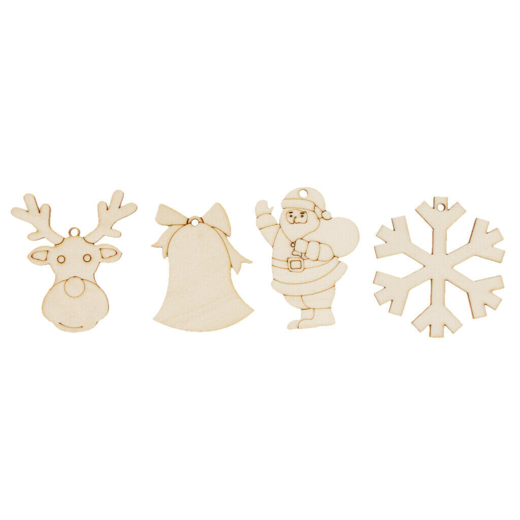 Pack of 20/Set Christmas Wooden Pieces DIY Craft Santa Snowflake Bell Deer Gift