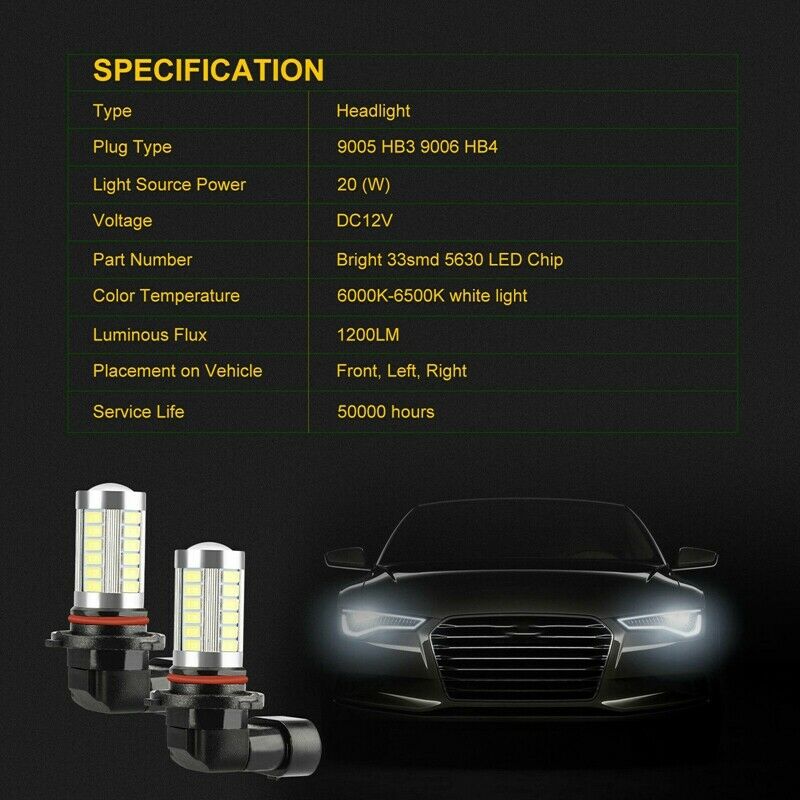 4X 9005 9006 LED Combo Headlight Bulbs High Low Beam Kit HB3 HB4 6500K XenonB3B8