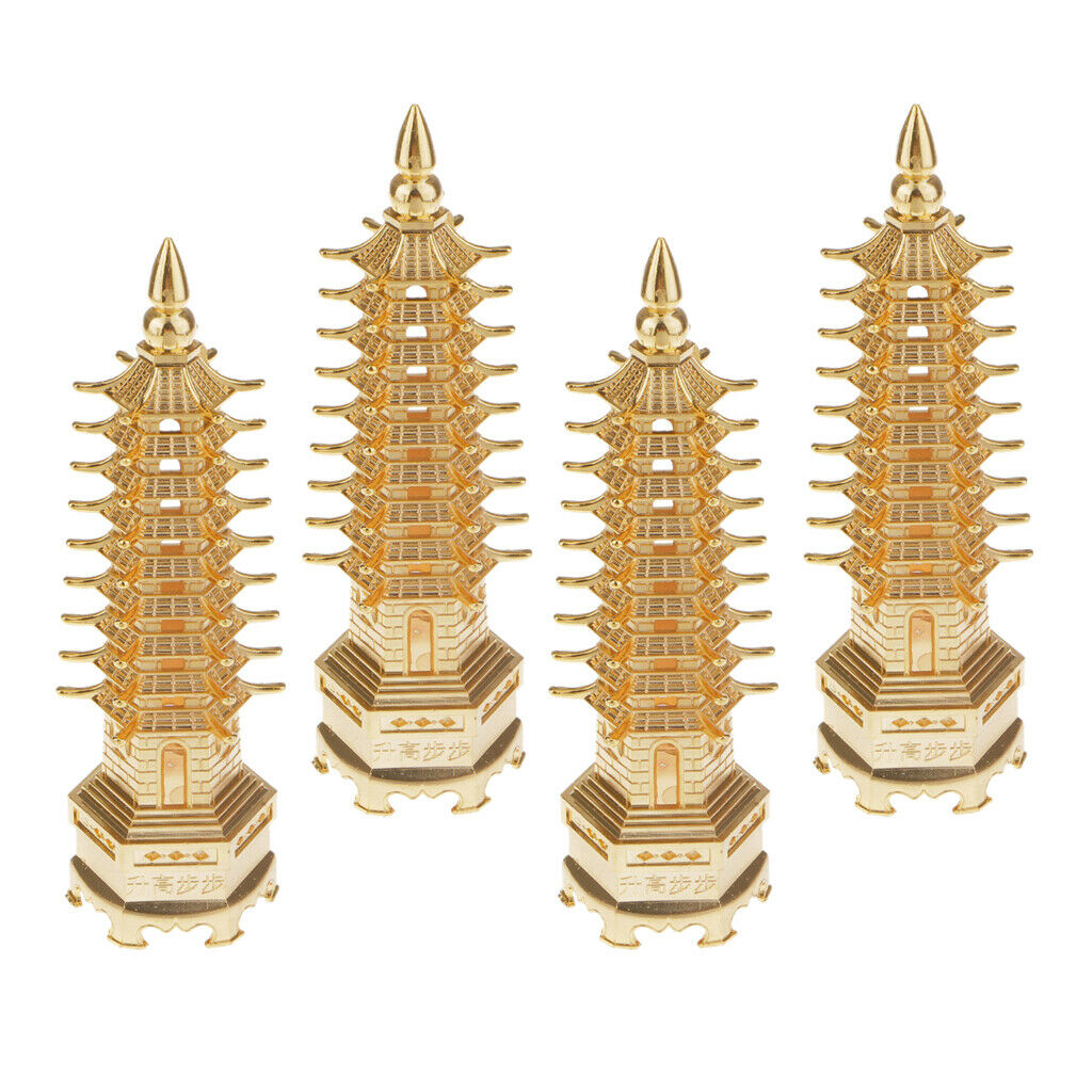 4Pieces Chinese Buddhism Temple Brass Wenchang Pagoda Collectibles Decor