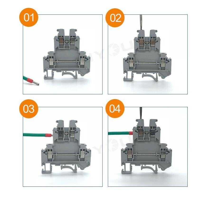 50Pcs UKK3 DIN Rail Double Level Dual Row Terminal Block Kit 500V 25A 28-12AWG
