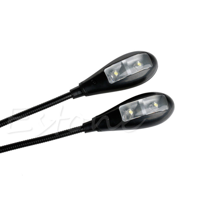 2 Dual Flexible Arms 4 LED Clip-on Light Lamp for Piano Music Stand Book