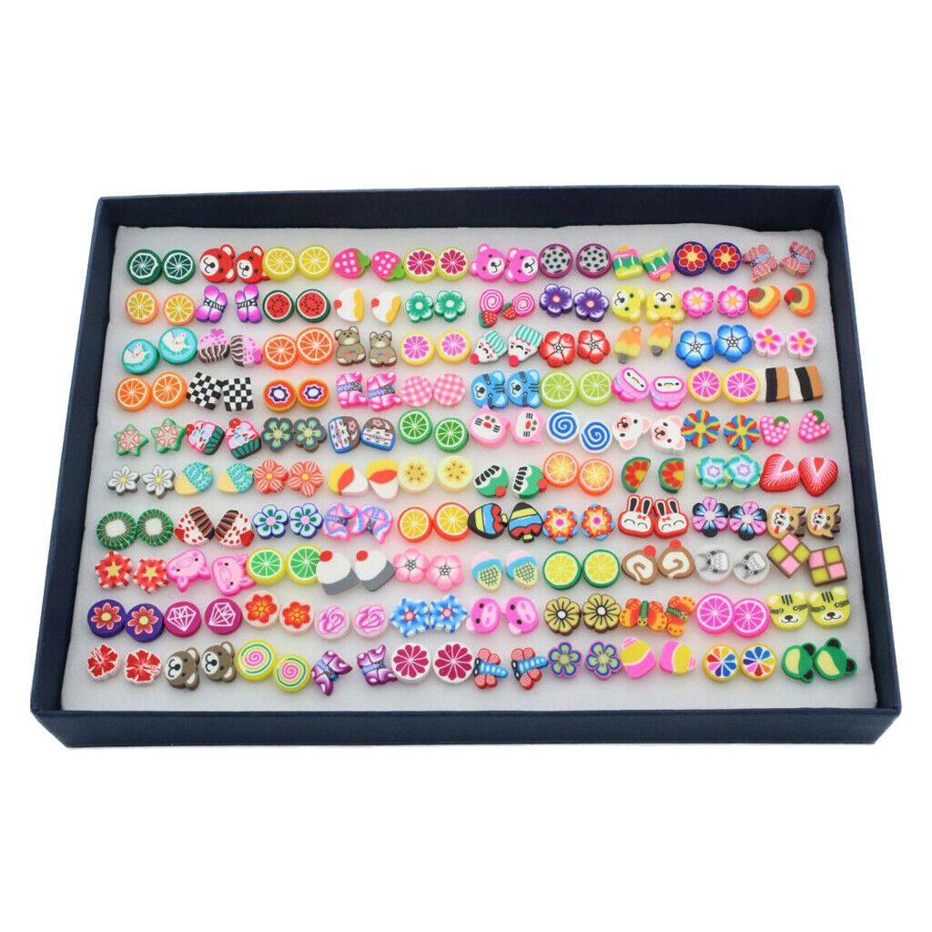 100 Pairs Assorted Stud Earring Women Teens  Girls Cartoon Fruit Shape