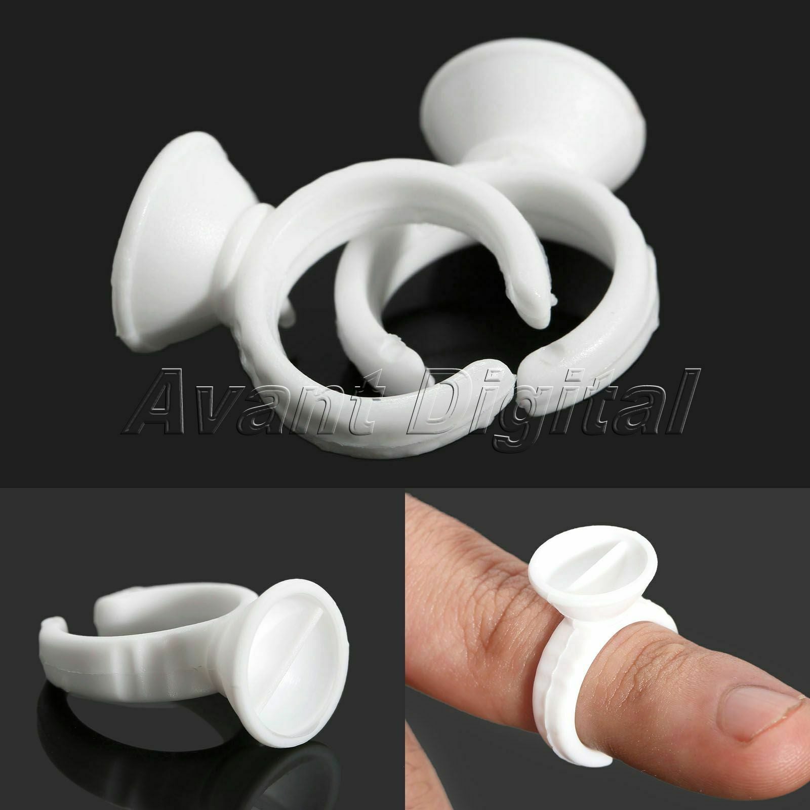 50Pcs White Plastic Tattoo Ink Cups Finger Ring Holders Permanent Makeup Tool