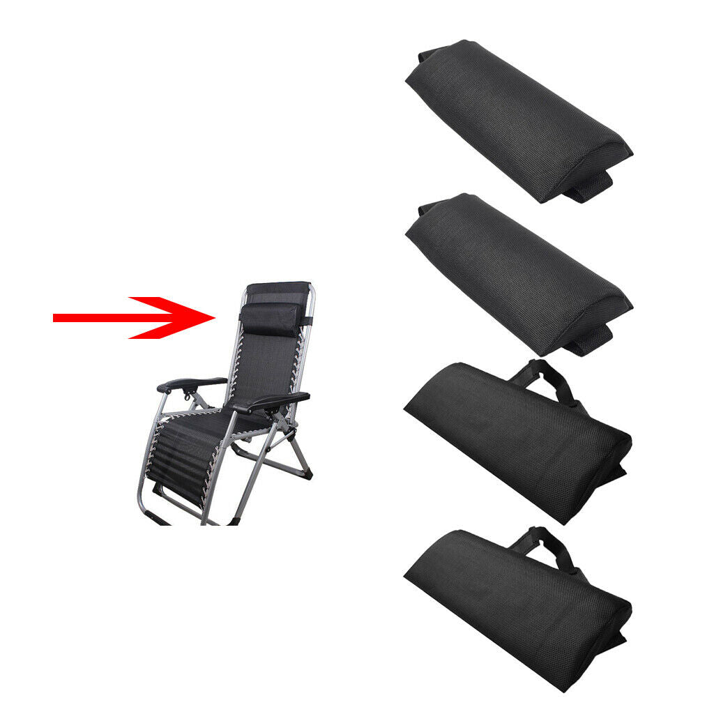 4Pcs Black Fabric Head Cushion Pillow for Outdoor Patio Folding Recliner