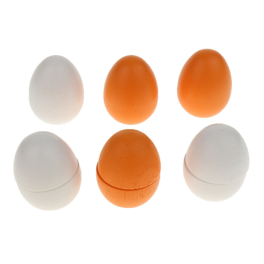 6 Pcs Wooden Eggs Yellow Kitchen Cooking Baking Pretend Play Kids Toys